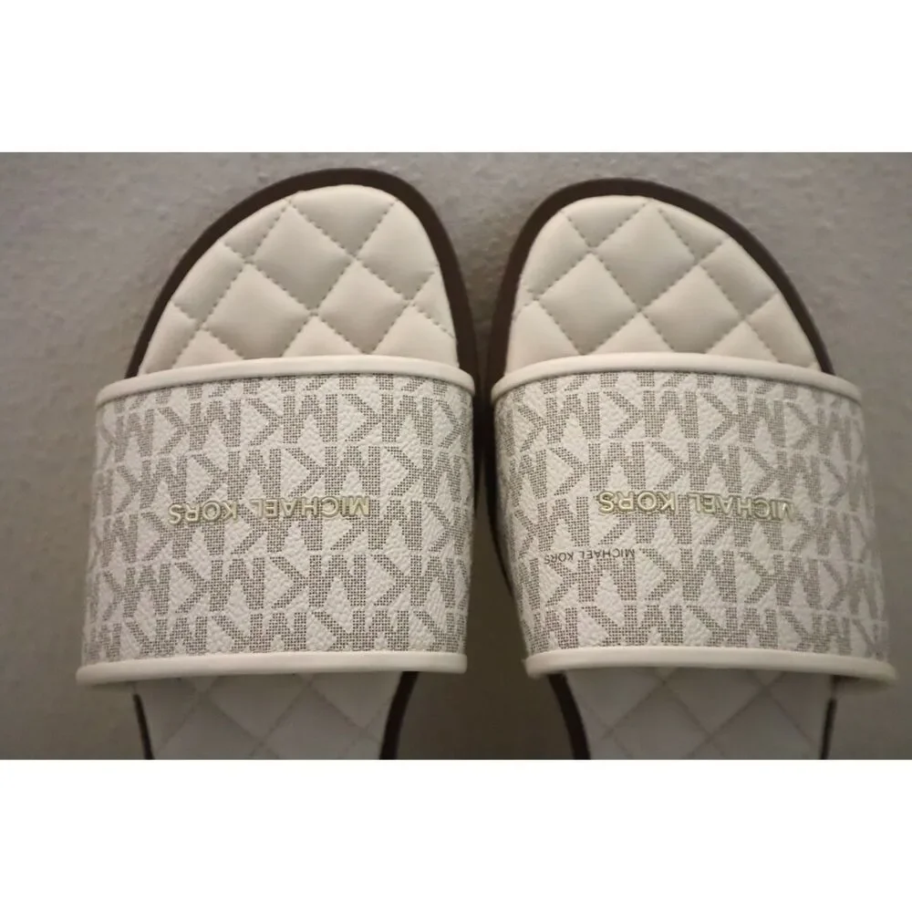 Michael Kors PV25E Women's Sz 10M Vanilla Monogram Quilted Slide Sandals - Picture 10 of 13
